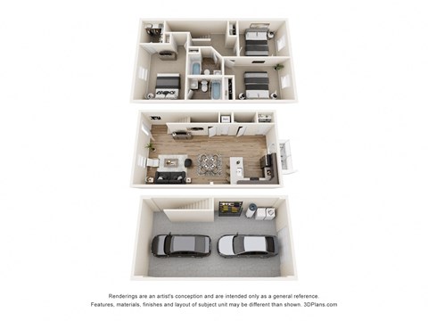 Floor plan for 3 beds, 2.5 baths, 1440 sqft